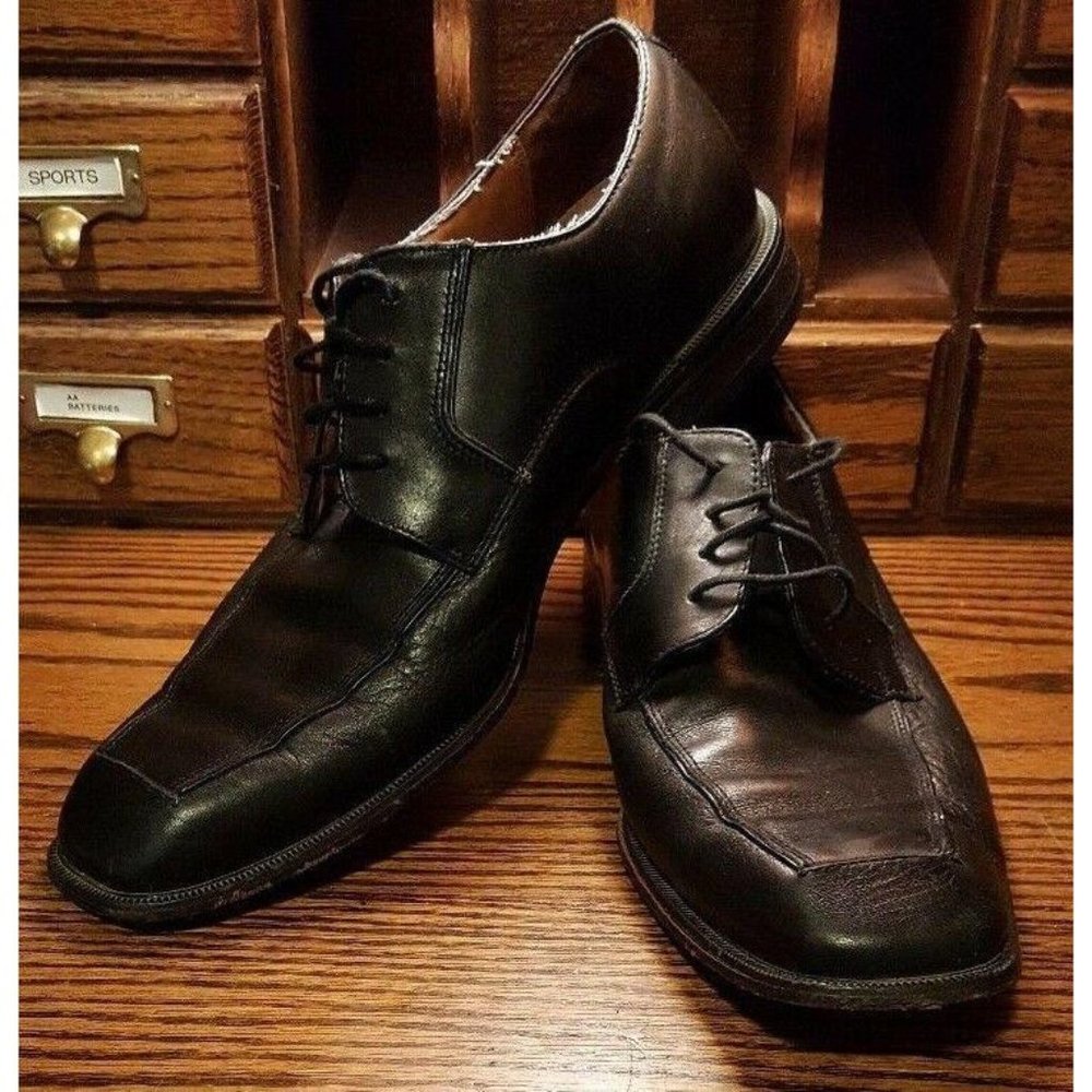 Perry Ellis Portfolio Style Square Toe Black Dress Shoes 10.5 M Lace Up Oxfords - Picture 1 of 12